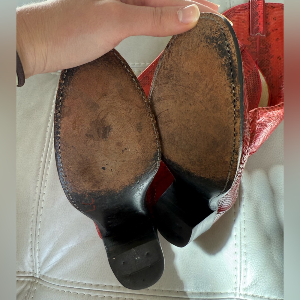 Dan Post Red Red Leather Python Cowboy Boots Size… - image 7